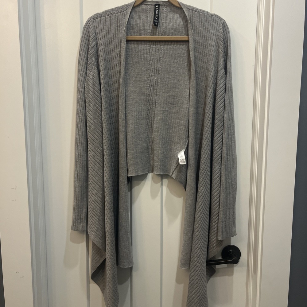 Athleta Women's Gray Ribbed Solstice Wrap Cardigan Sweater Sz Medium Long Sleeve